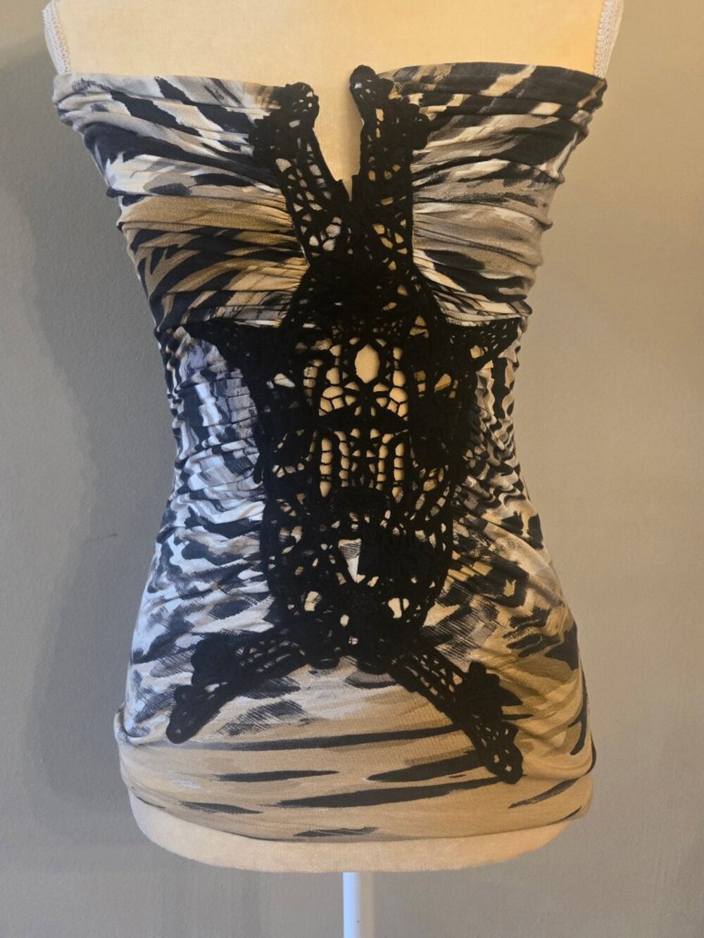 Sky Brand Animal Print Strapless Top with Crochet Detail - Size Medium